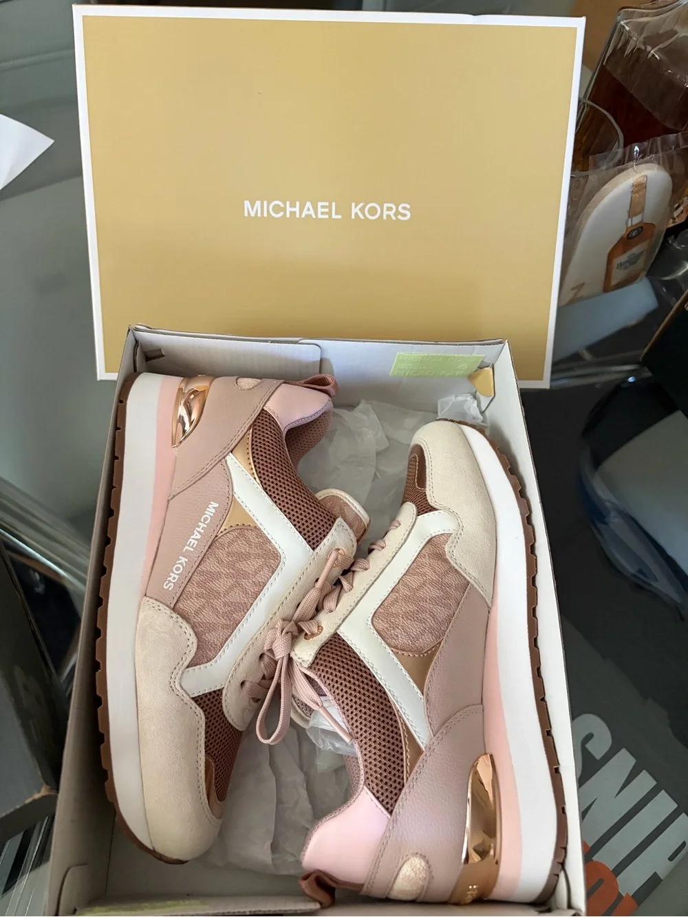 Michael Kors Women's Beige, Brown and White Fashion Sneakers